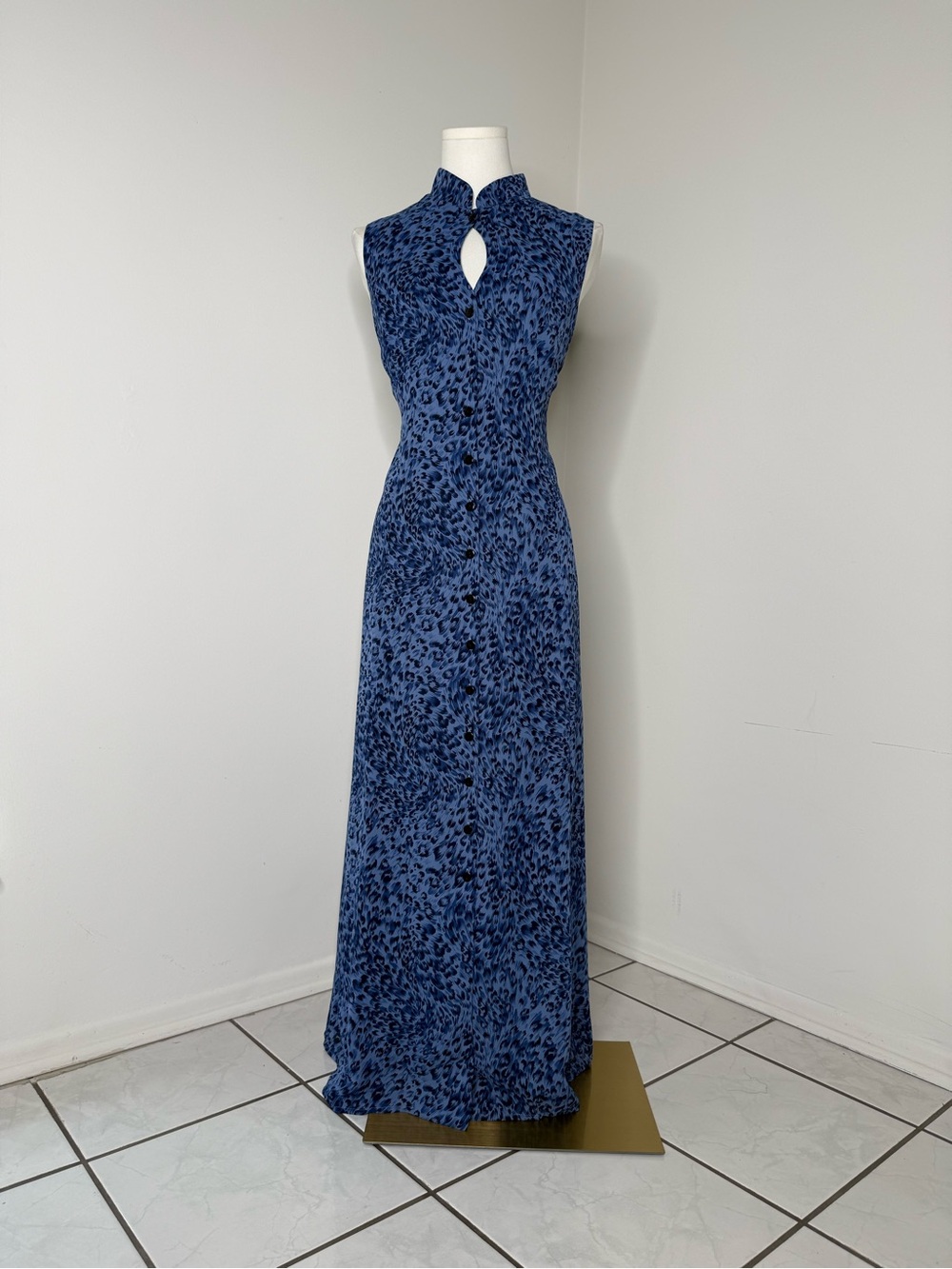 Coldwater Creek Blue Leopard Print Sleeveless Maxi Dress